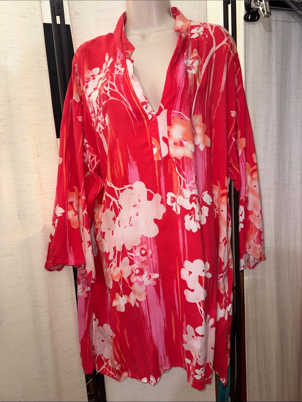 Natori Orange Pink Floral Gown XL